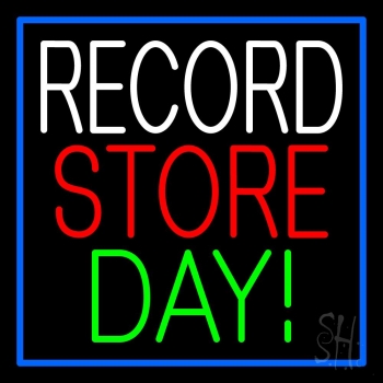 Record Store Day Block Blue Border LED Neon Sign