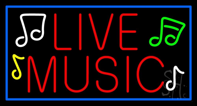 Red Live Music With Blue Border LED Neon Sign