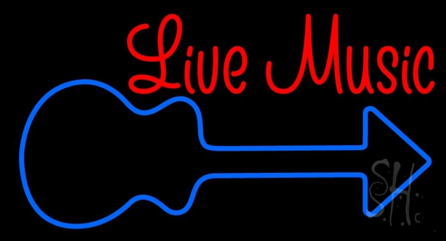 Red Live Music With Blue Logo LED Neon Sign