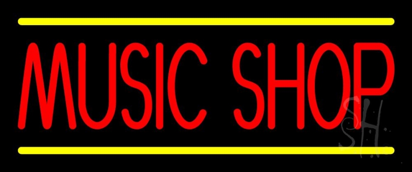 Red Music Shop Yellow Line LED Neon Sign