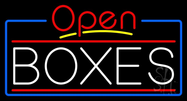 White Boxes Red Double Line With Open 4 LED Neon Sign