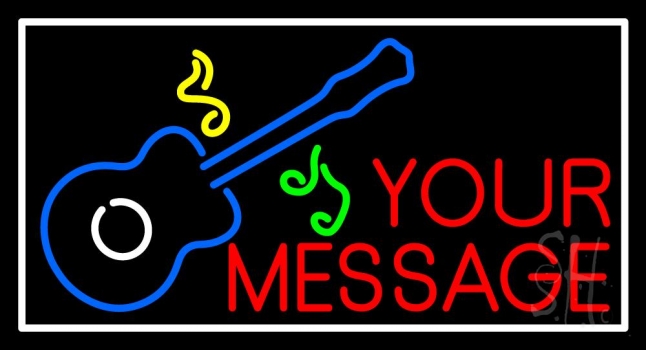 Custom Blue Guitar Logo White Border LED Neon Sign