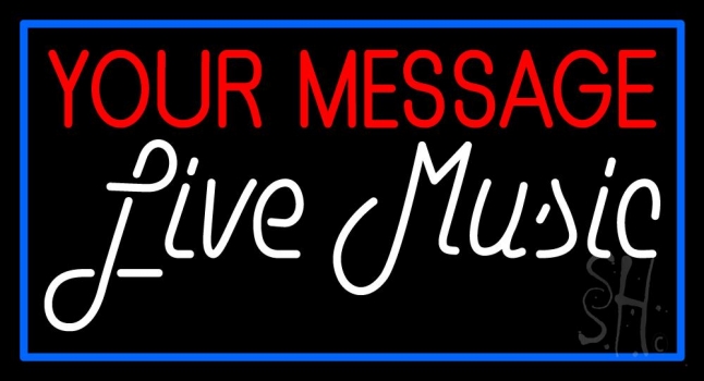 Custom Cursive White Live Music Blue Border LED Neon Sign