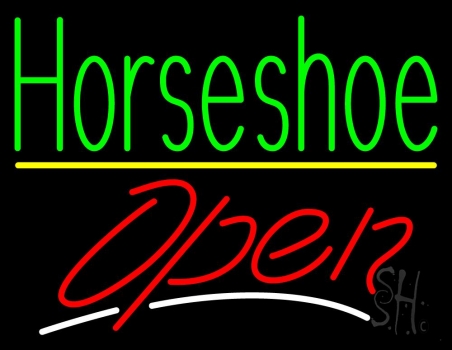 Green Horseshoe Open With Yellow Line LED Neon Sign