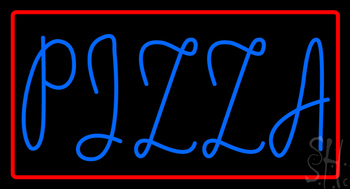 Blue Pizza Red Border LED Neon Sign