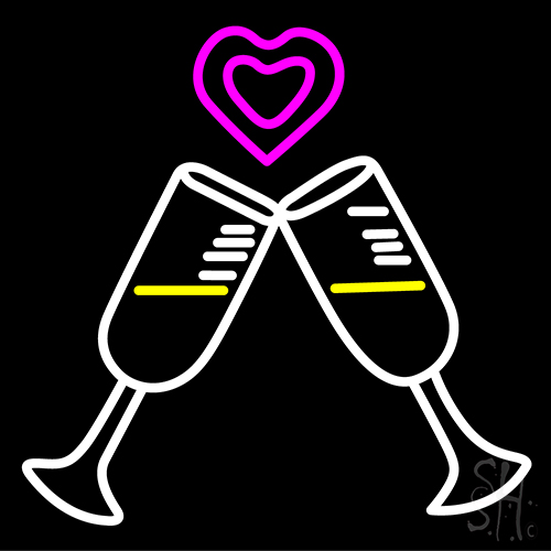 Heart With Two Wine Glass Wedding LED Neon Sign