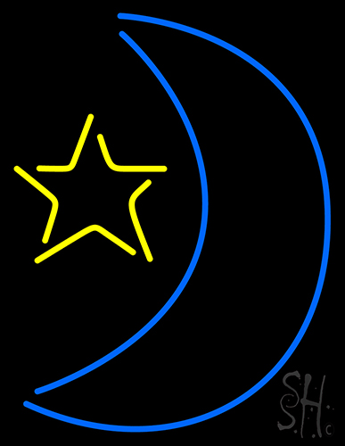 Stars And Moon In Blue And Yellow LED Neon Sign